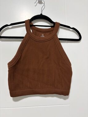 aerie Chocolate Brown Ribbed Halter Crop Top